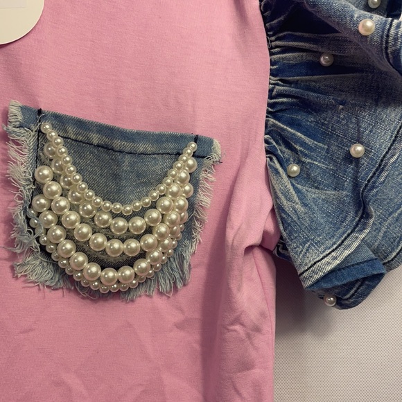 Pastel Pink Rhinestone Blouse w/Pocket Jewel - Picture 3 of 4